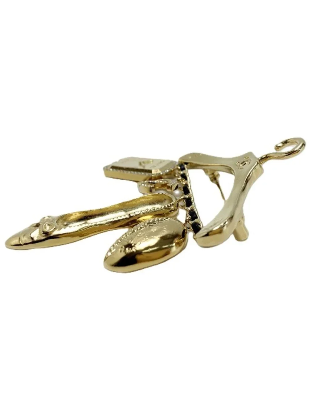 Chanel CC Logo Hanger Motif Gold Black Brooch